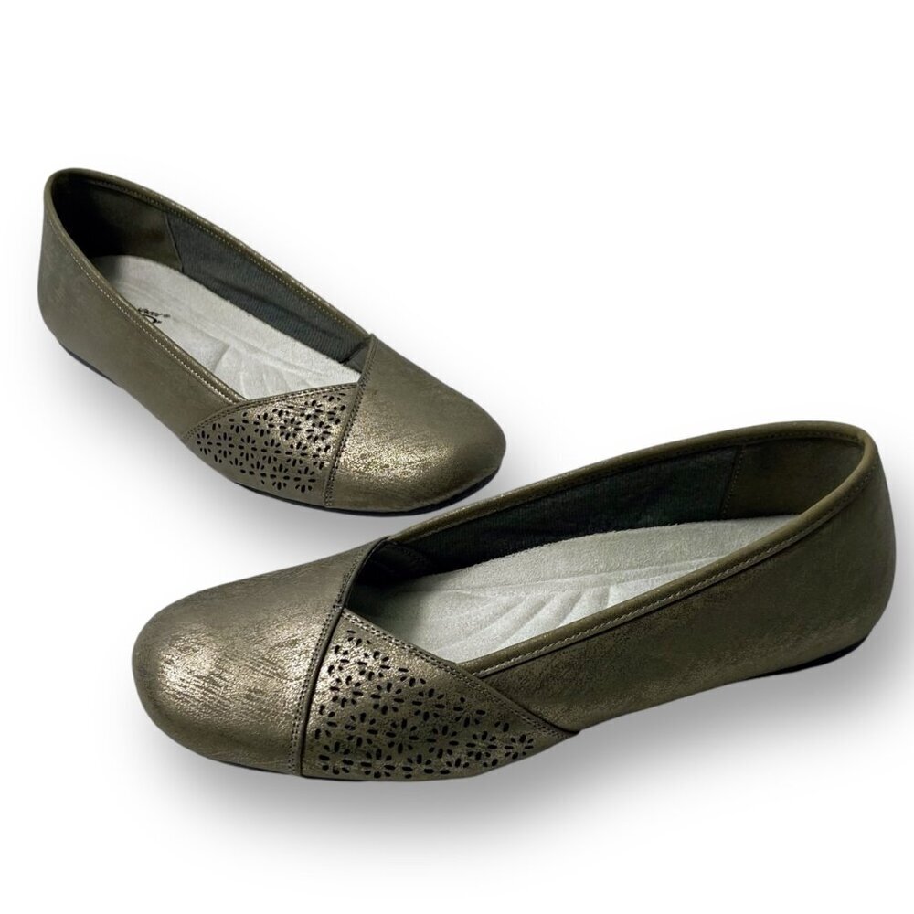 Easy Street Ballet Flats Womens Size 10M Pewter Vegan Leather Cut-Out Slip On